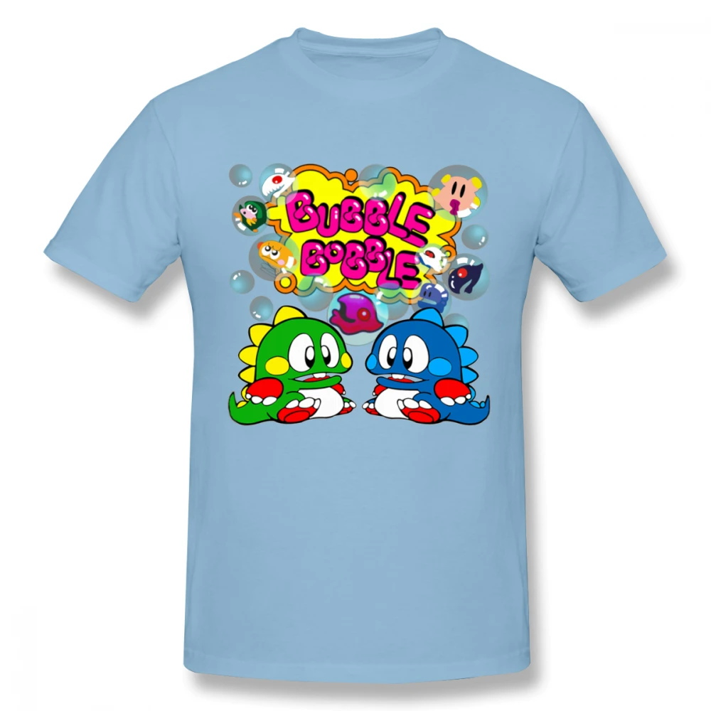 Bubble Bobble, Ретро стиль, FC, игровая консоль, футболка для мужчин, новинка, на заказ, Старая школьная игра, футболка из органического хлопка размера плюс, футболка, Camiseta - Цвет: Небесно-голубой