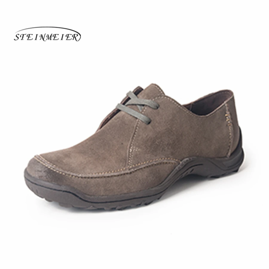 Men Genuine cow suede leather brogue men flats shoes handmade vintage casual oxford for grey brown | Обувь