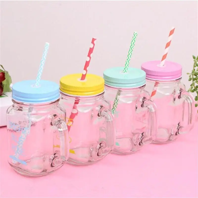 15 унций прозрачный фруктовый сок прохладный напиток стакан кружка Mason Jar бутылка для лимона с Крышкой соломенная Спортивная бутылка для воды