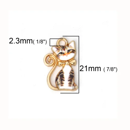 3 DoreenBeads подвески из цинкового сплава на основе кошки, животные, золото, оранжевый, черный, белый цвет, Красочные эмаль 21 мм(7/") x 13 мм(4/8"), 10 шт - Окраска металла: 3