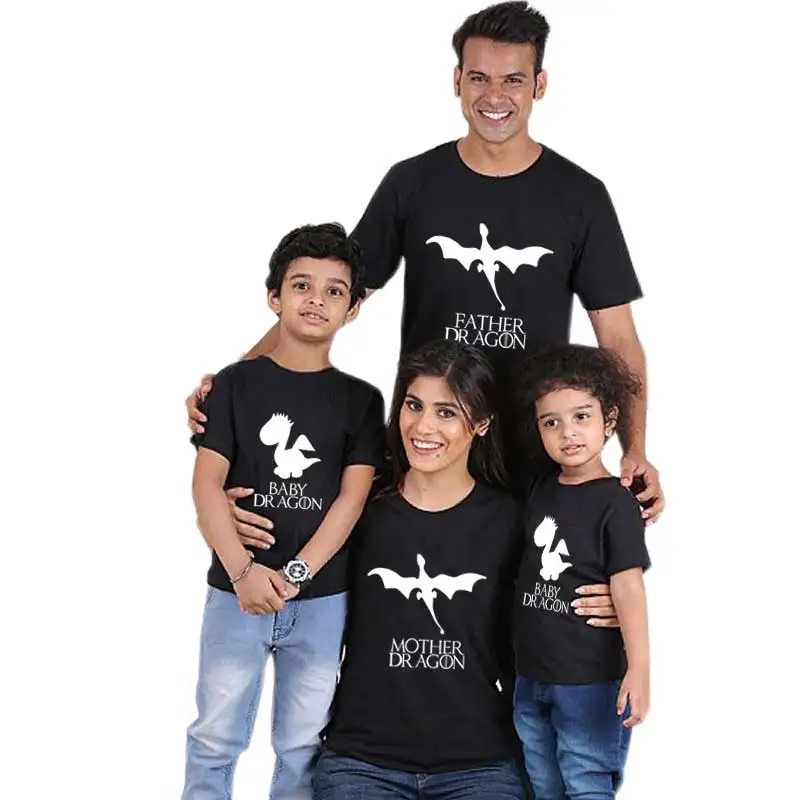 

DRAGON daughter and son matching clothes father mother baby funny t shirt big littler brother mommy me outfits family look 2019