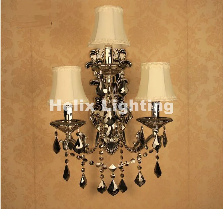 Европейский Хрустальный настенный светильник 3 лампы s серебристого цвета Smokey