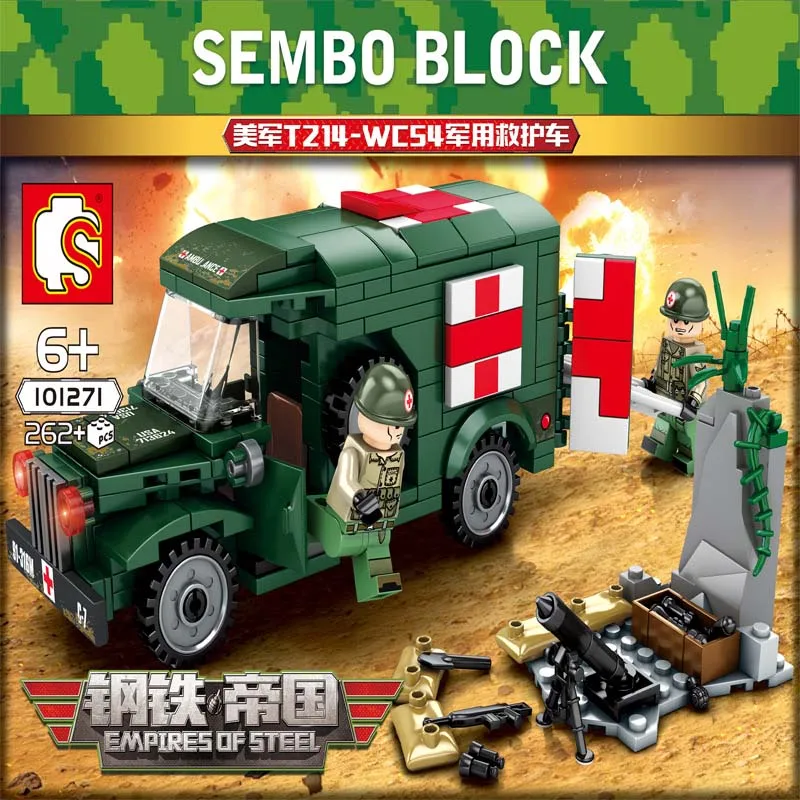 Sembo WW2 военная машина скорой помощи строительные блоки армейский грузовик Diy