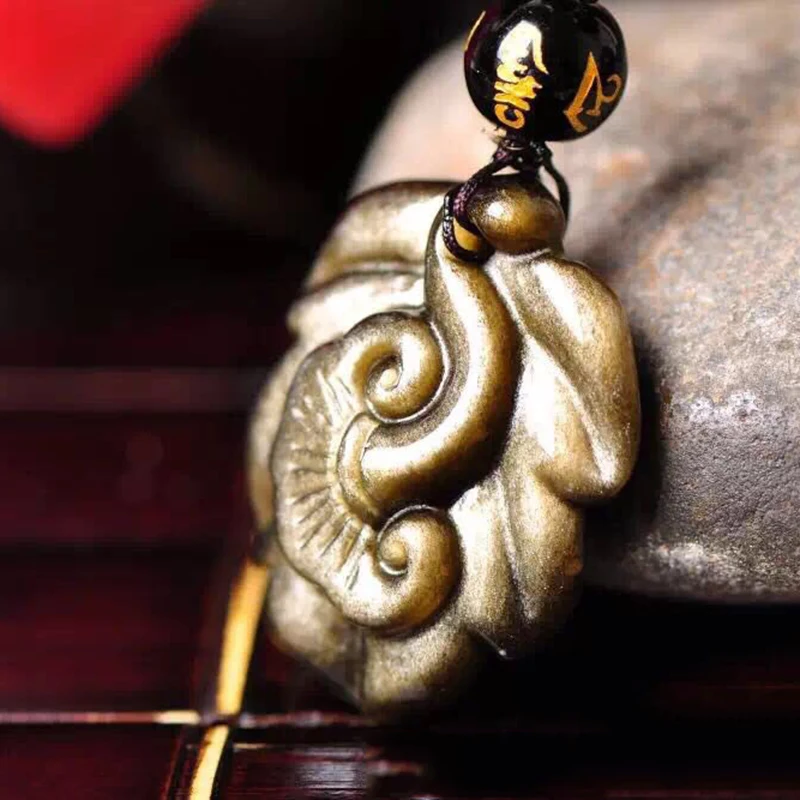 Подлинные Высококачественные золотые натуральные черные обсидиана Подвески