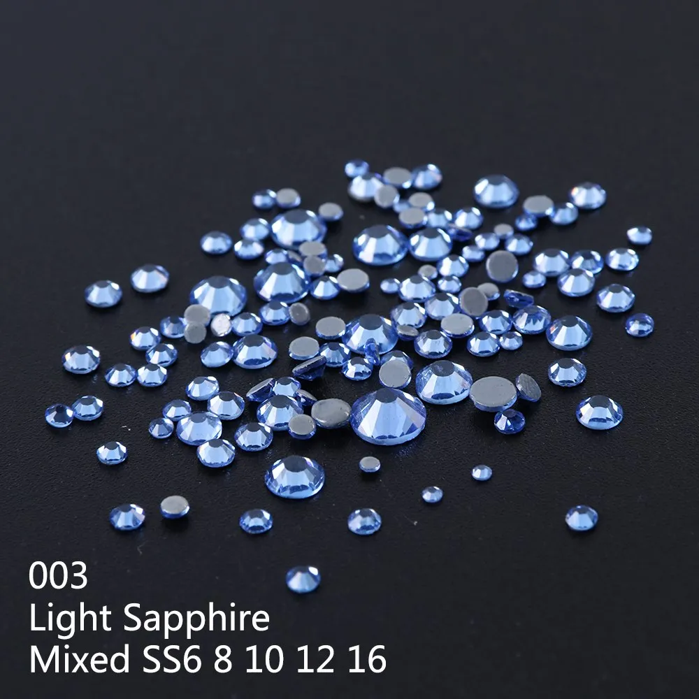 003 1Box DIY Flatback 3D Nail Art Crystal Glitter Rhinestones Nail Art Decoration Diamond White AB Manicure Mixed SS6-16 Size LA995 - Цвет: 003