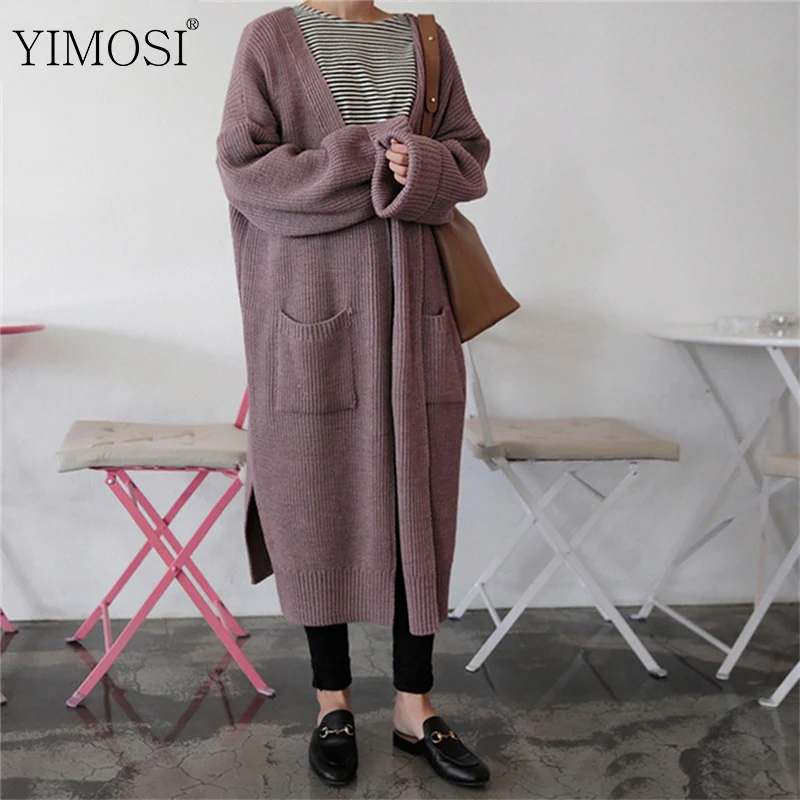 Autumn Winter Long Cardigan Sweater 2019 Casual Sleeve Knitted Pockets Cape Top Lady Loose Jacket Coats |