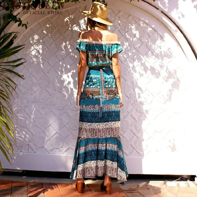 Летний женский праздничный комплект из двух предметов в стиле бохо укороченный