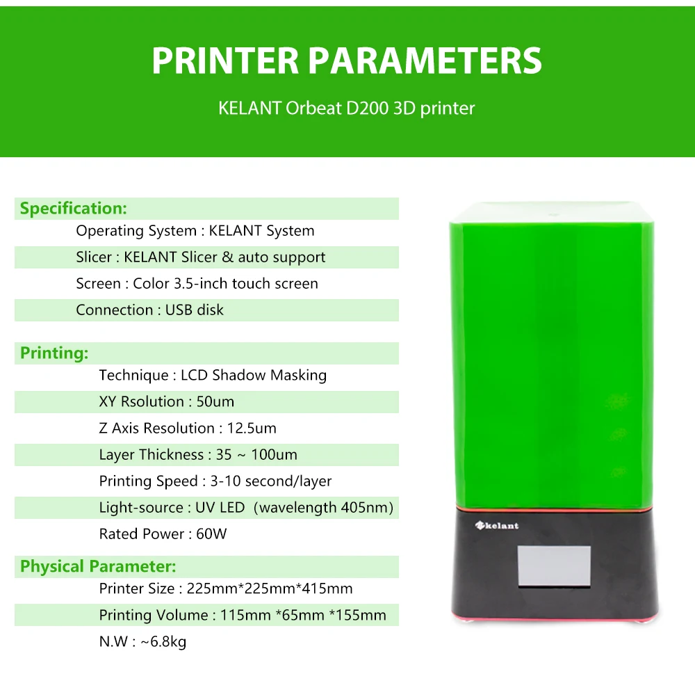 Kelant Orbeat D200s вспышка 2 к ЖК-экран UV-LED принтер SLA DLP lcd 3d украшения для стоматологов