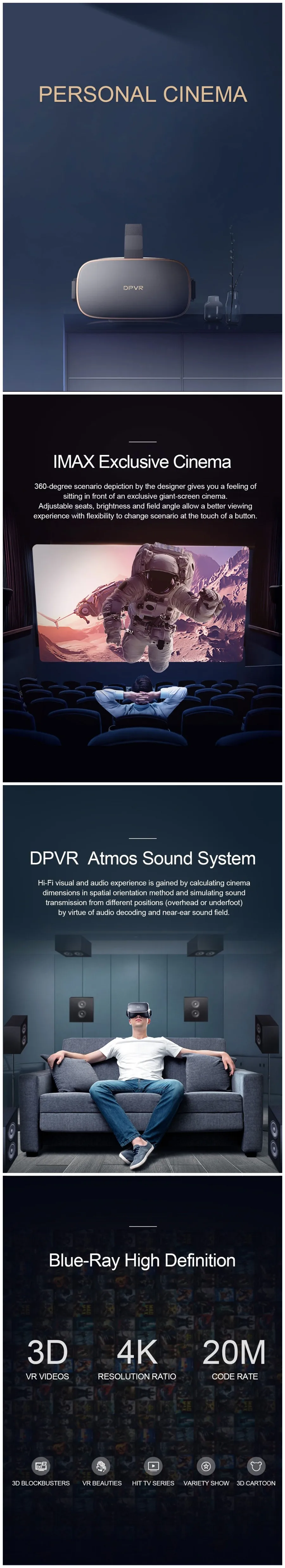 Deepoon P1 все в одном 2 ГБ/16 ГБ/64 Гб Imax3D VR гарнитура HIFI наушники с эффектом погружения Очки виртуальной реальности 3D виртуальный мобильный кинотеатр