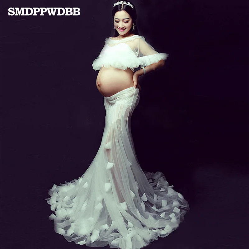 SMDPPWDBB Королевский стиль белое кружевное платье для беременных реквизит