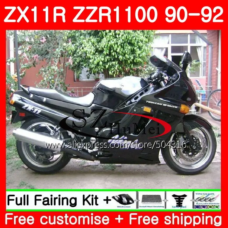Корпус для KAWASAKI NINJA глянцевый черный ZZR1100 ZX 11R ZZR 1100 5SH5 ZX11 ZX11R 90 91 92 1990 1991 1992 комплект