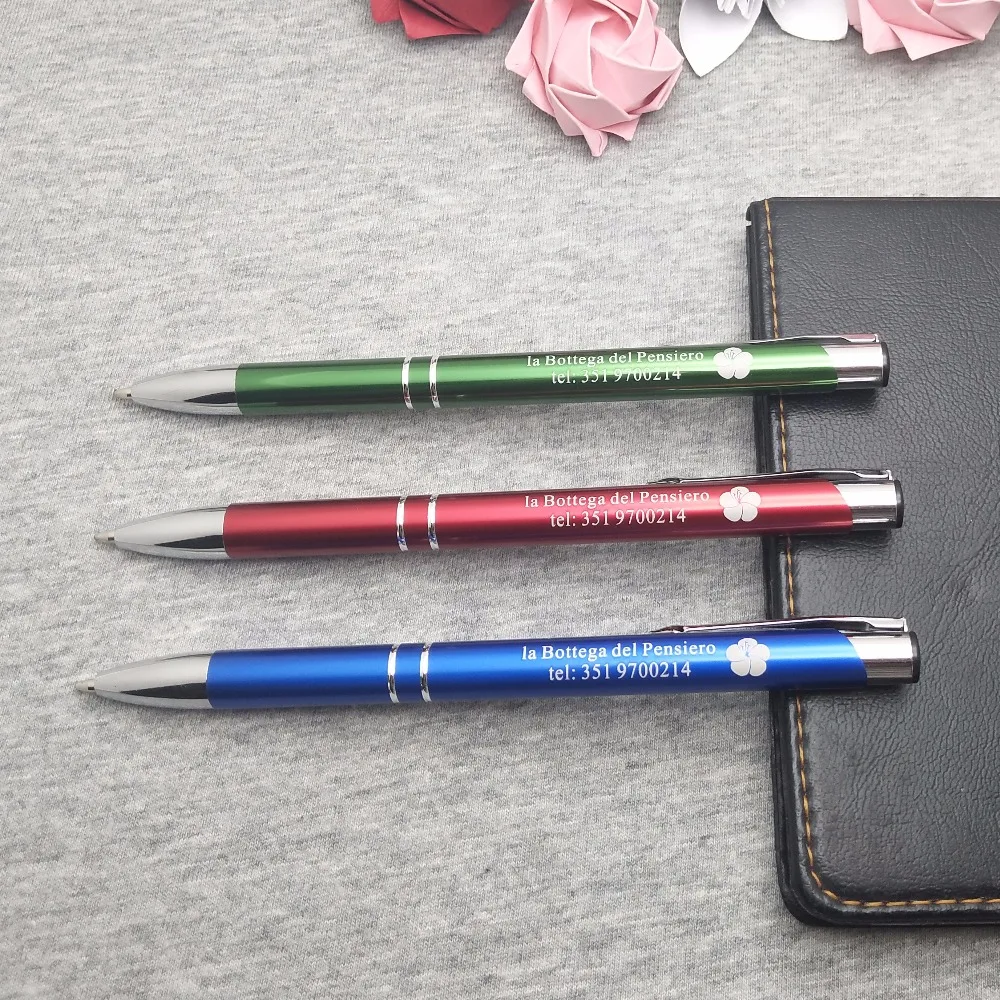 7 Colors hot selling ballpoint pens custom printed with your logo and brand text 100pcs a lot