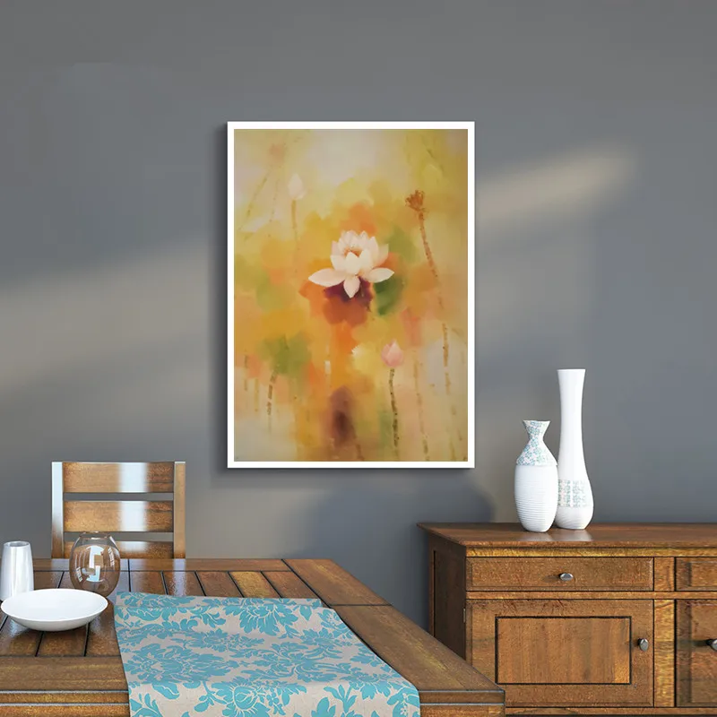 

Hand painted oil painting on canvas yellow Lotus flower Impressionist decor art for living room Water lily Wall picture