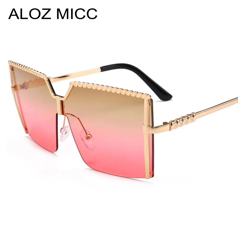 

ALOZ MICC Fashion Oversize Square Sunglasses Women Metal Half Frame Gradient Sun Glasses Brand Design Female Shades Glasses Q472