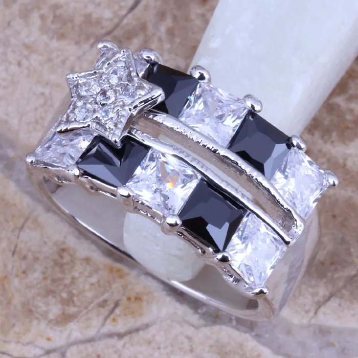 Женское кольцо с черным фианитом Размеры 6 / 7 8 9 R0203|ring size|ring size 6star ring |
