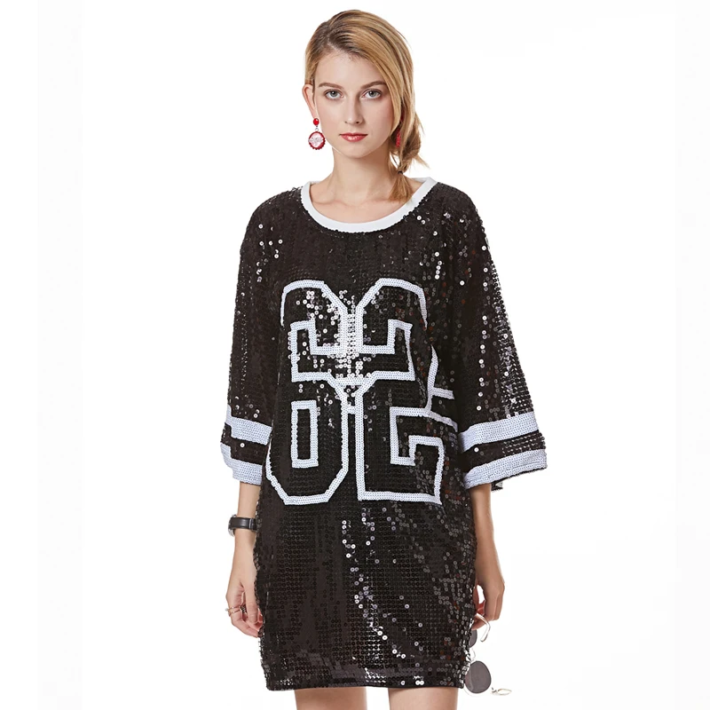 Блестящее мешковатое платье-футболка с короткими рукавами и блестками