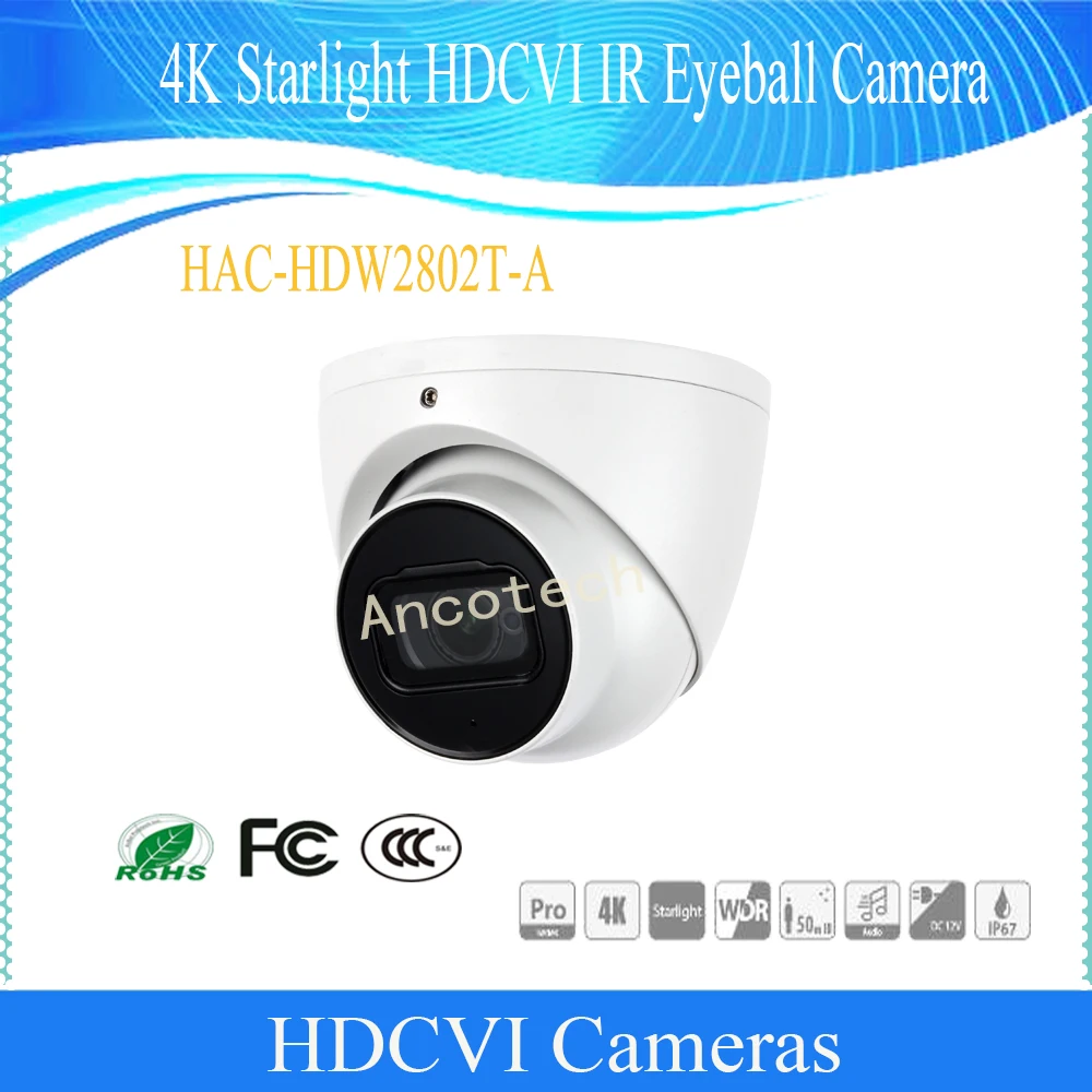

Free Shipping dahua Security Camera CCTV 4K Starlight WDR HDCVI IR Eyeball Camera IP67 DH-HAC-HDW2802T-A