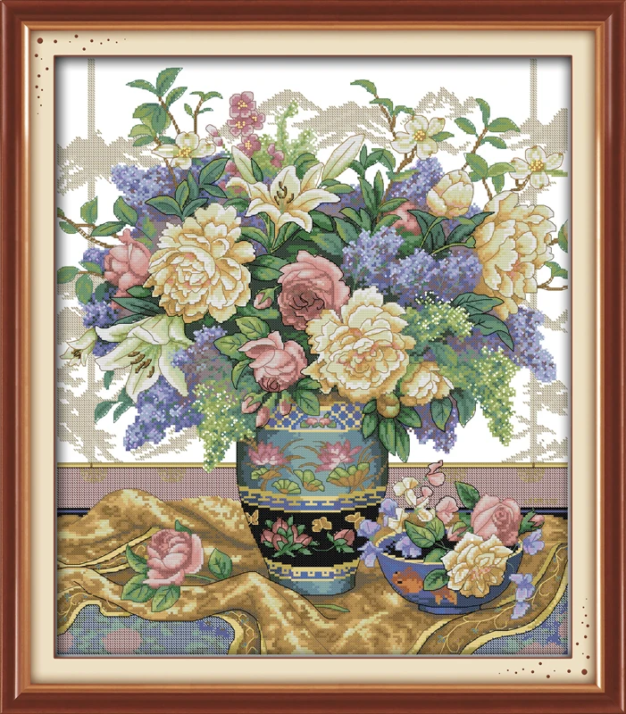 

Oriental vase cross stitch kit flower 18ct 14ct 11ct count printed canvas stitching embroidery DIY handmade needlework