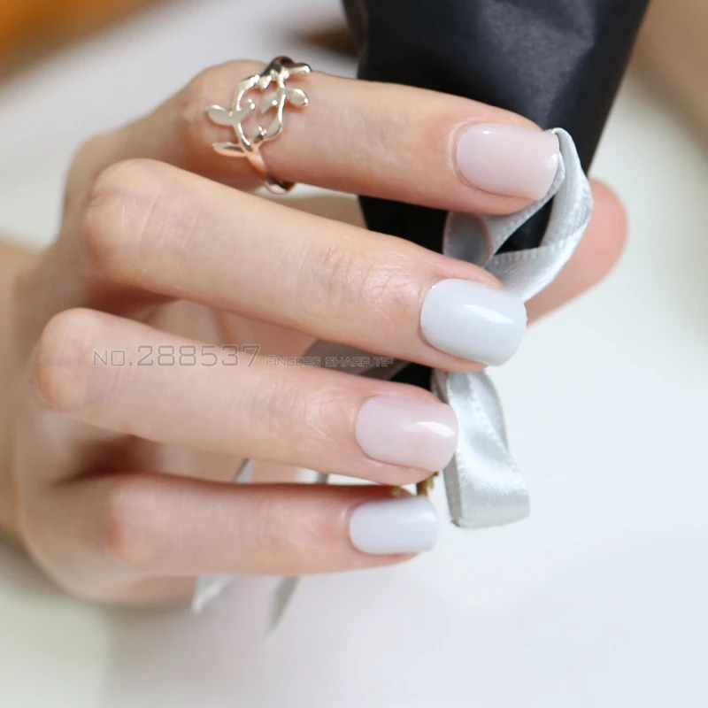 48 шт. поддельные ногти для маникюра серый светильник бежевый цвета|nail design short|nails