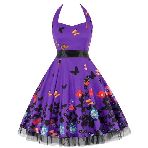 Dark Purple OTEN 4XL женское платье с принтом в виде черепа пэтчворк с цветочным кружевом в горошек Ретро Винтаж в стиле кантри летнее платье,1950s Большой размер строп женское платье платье пляжное - Цвет: Dark Purple