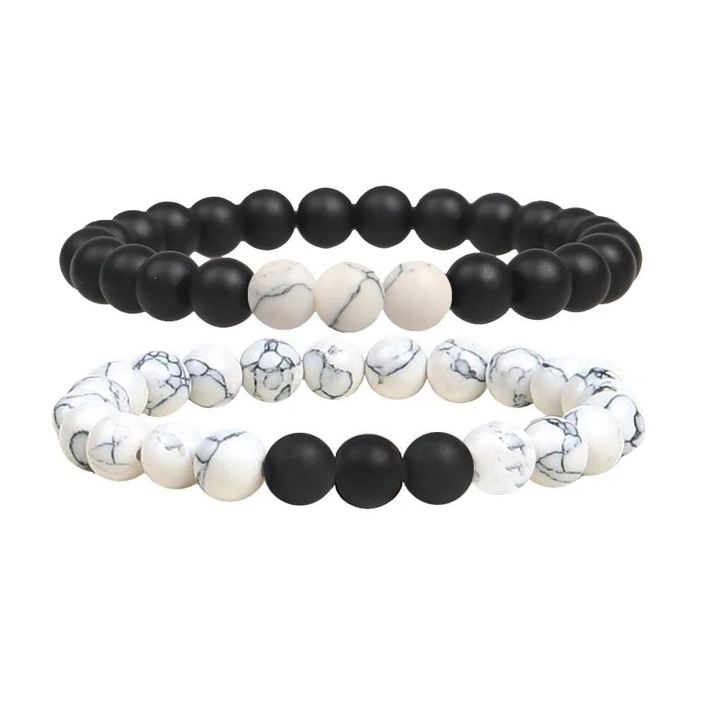 2018 Черный и белый Натуральный камень дистанционные браслеты Набор для Для женщин