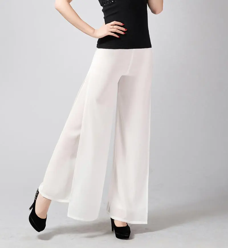 Женские шифоновые брюки черные/белые/красные с широкими штанинами Размеры S-4XL