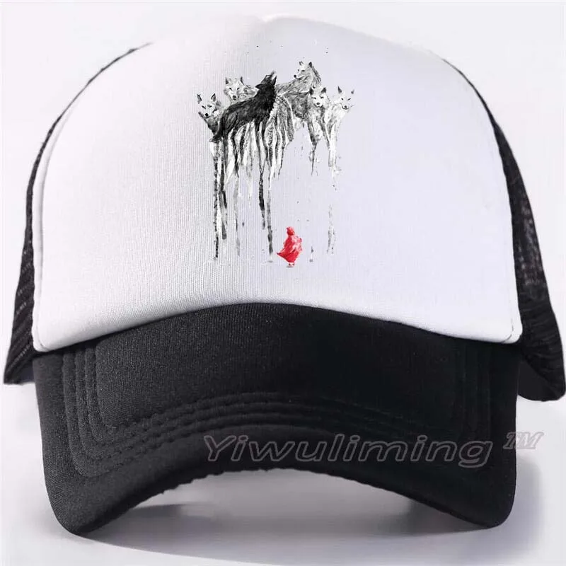 

New Summer Trucker Caps Ink Painting Wolf Cool Summer Black Adult Cool Baseball Mesh Net Trucker Caps Hat for Men Adjustable