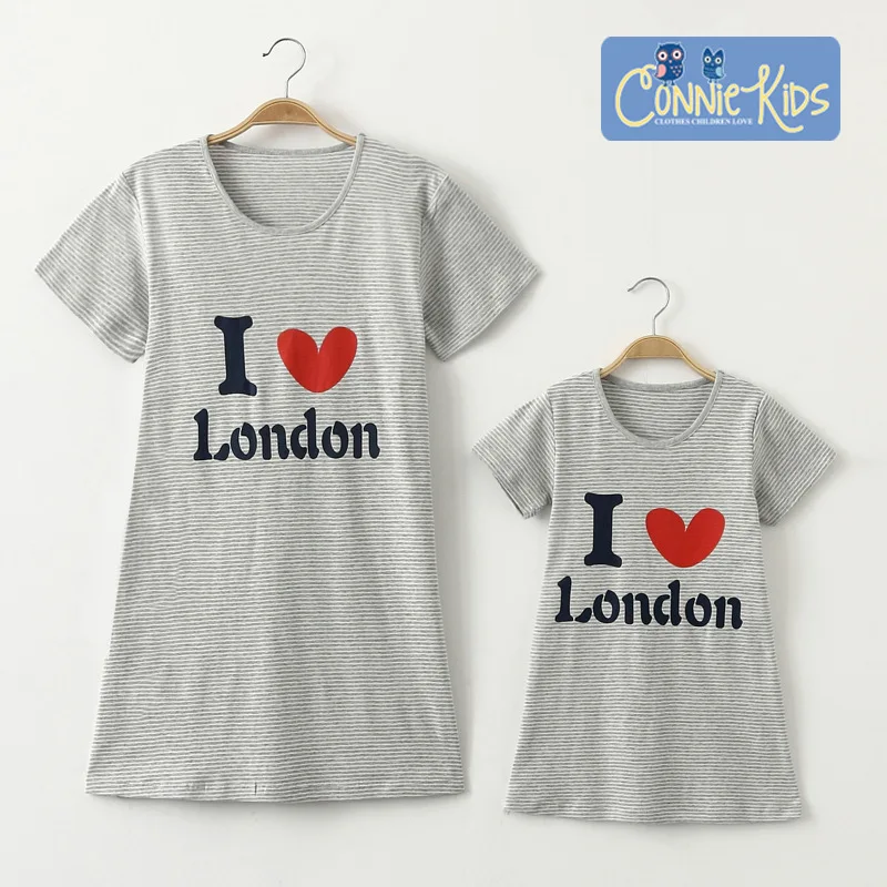 Платья для мамы и дочки рубашки всей семьи одежда с надписью I Love London Пижама