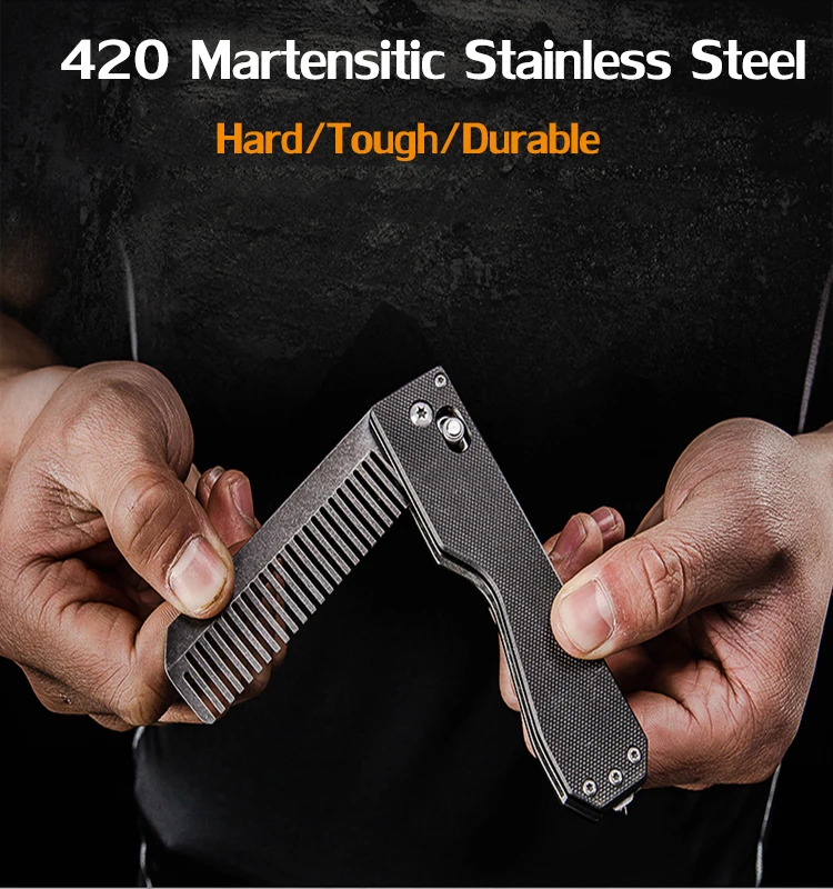 Outdoor EDC Foldable Tungsten Steel Tactical Defense Comb Self-Defense Multi-Function Female Equipment Survival Camping Tools | Спорт и