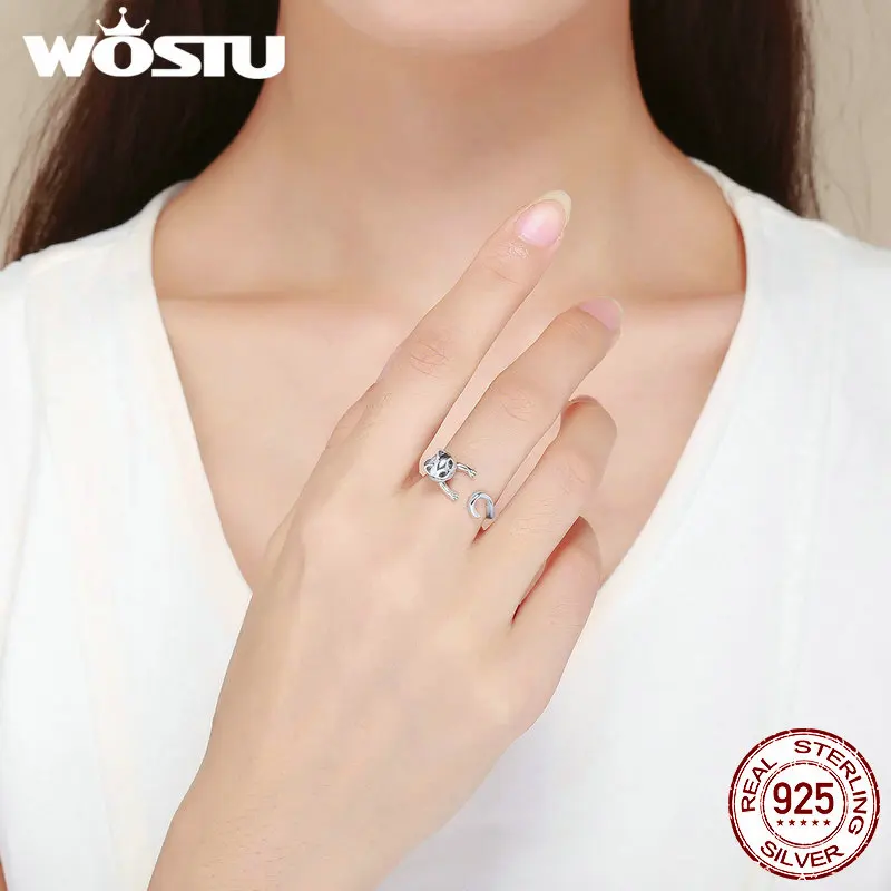 WOSTU,, настоящее 925 пробы, серебряные, милые, для домашних животных, кошки, кольца на палец для женщин, подлинные, серебряные, вечерние, кольца, хорошее ювелирное изделие, подарок CQR409
