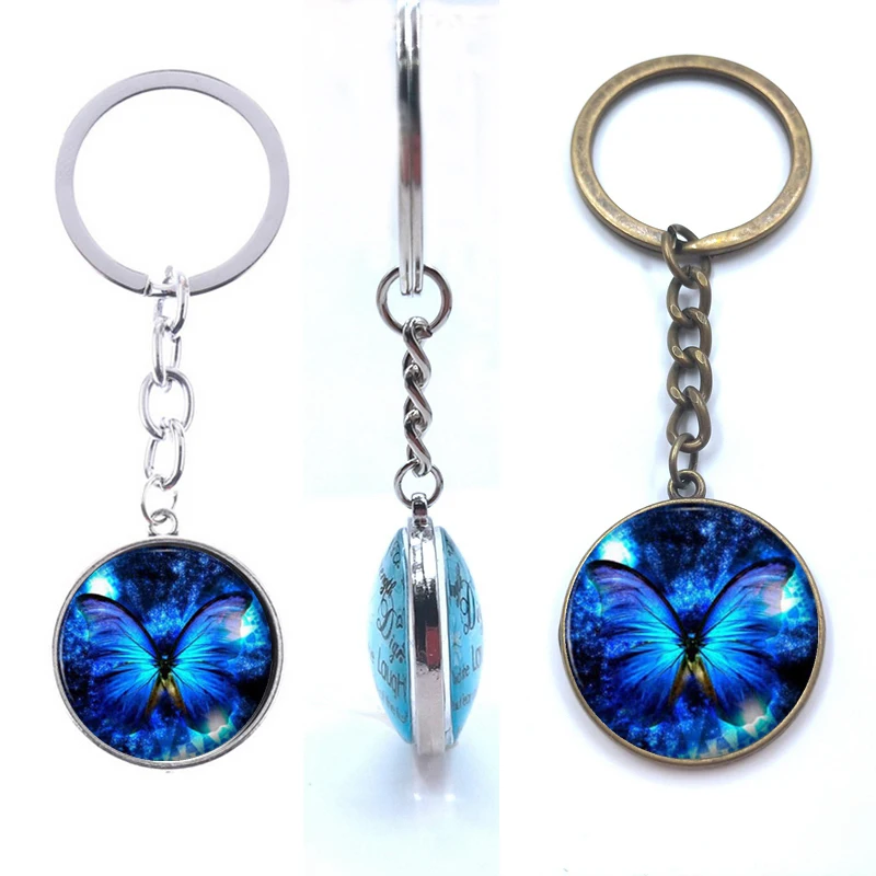 Винтажная подвеска в виде голубой бабочки круглая кабошона стиле