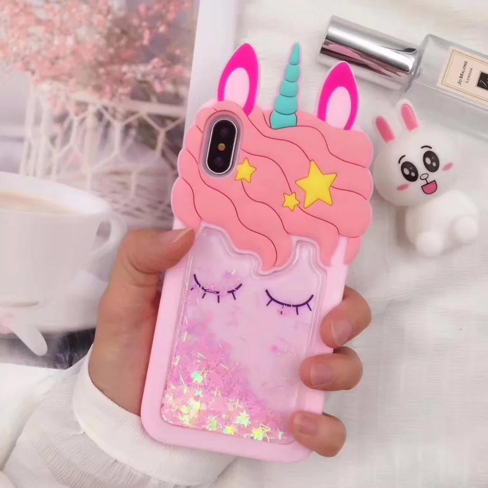 HAIANGUO 3D Unicorn Horse Cartoon Liquid quicksand Love Silicon Soft Phone Cases For huawei P20 lite p8 p9 GR3 2017 cover |