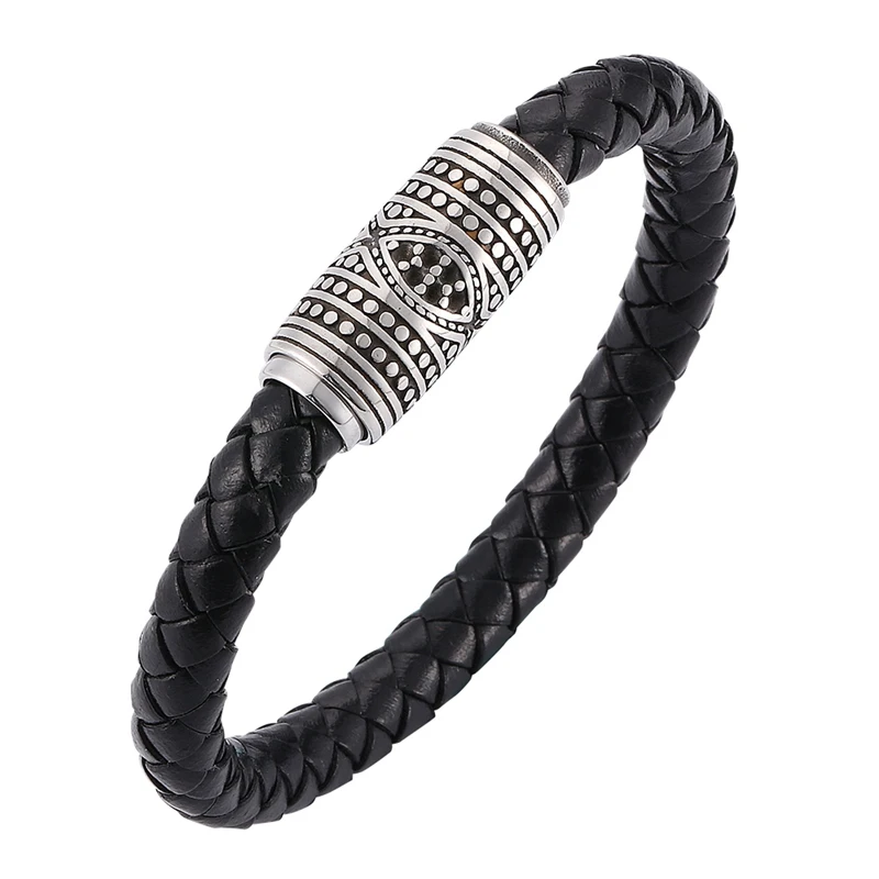 

New Punk Men Jewelry Braided Leather Bracelet Bangles Stainless Steel Magnetic Clasp Fashion Male Wristband Man Bracalete SP0092