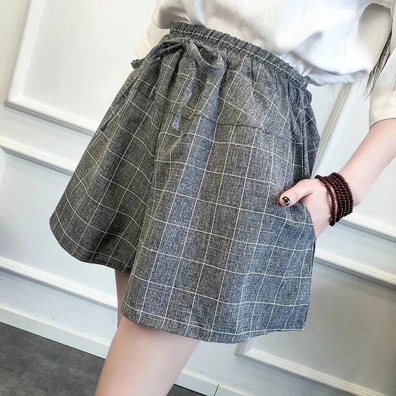 Женские хлопковые летние клетчатые шорты нового стиля корейские свободные