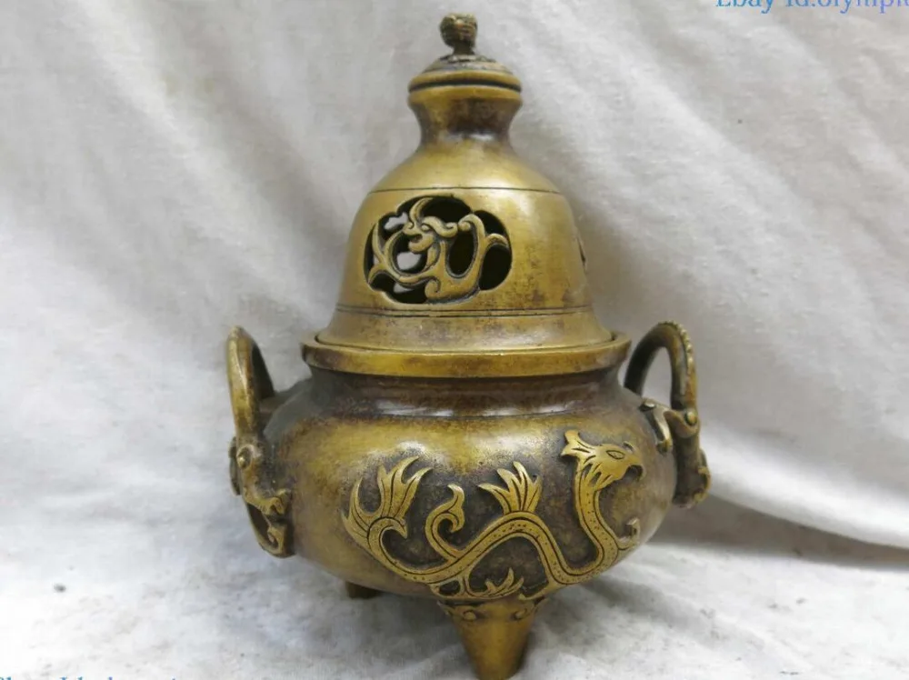 Штраф кадило Китай медь дракон тыквы курильница скульптура | Дом и сад