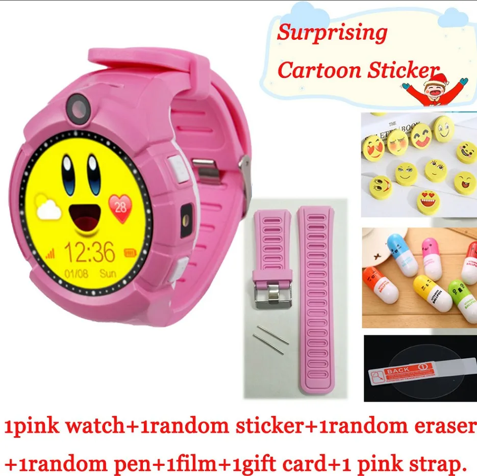 add pink strap G1 Q360 Детские умные часы камера gps WiFi умные часы с определением местоположения детей SOS анти-потеря монитор трекер детский браслет часы детские подарки - Цвет: add pink strap G1