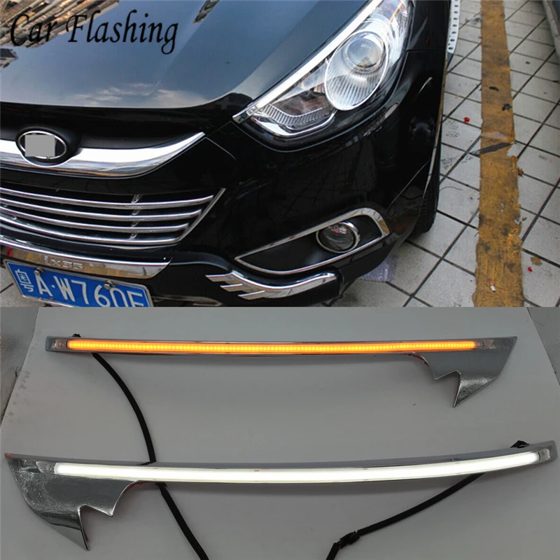 Автомобильный мигающий 2 шт. светодиодный для hyundai IX35 2010 2011 2012 2013 дневной ходовой свет желтый сигнал поворота реле фар автомобиля бровей