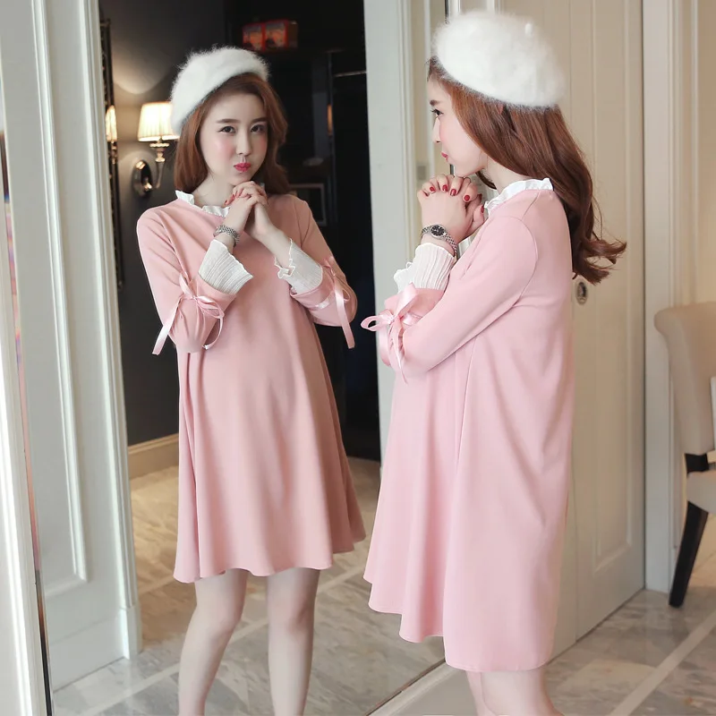 Новинка осени 2018 Одежда для беременных с рисунком платье элегантное роговым