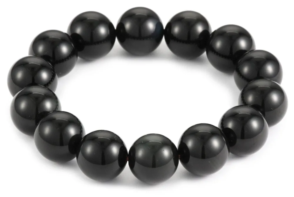 Новинка 2020 100% натуральный черный обсидиан браслет из бисера 16 мм счастливый