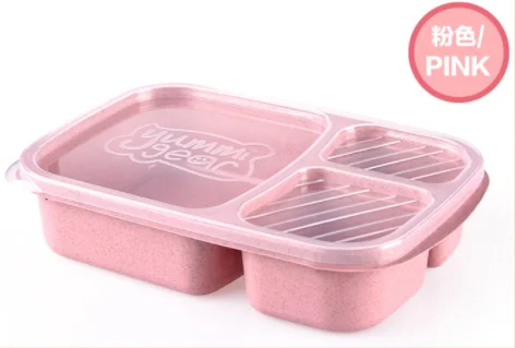 Pink Ланч-бокс для микроволновой печи Bento, пшеничная солома, Ланч-бокс для пикника, контейнер для еды, фруктов, контейнер для хранения для детей и взрослых, контейнер для ланча - Цвет: Pink