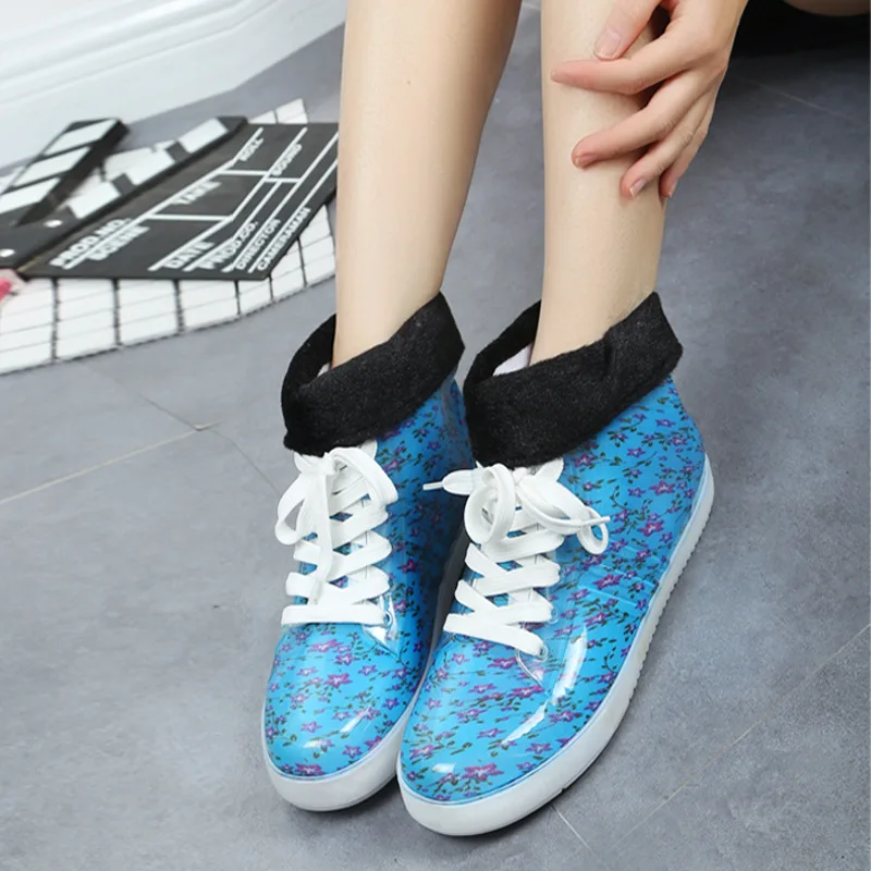 Detachable Lace-Up waterproof ankle Boots Student Non-slip single shoes outdoor women rubber water winter Rain boots | Обувь