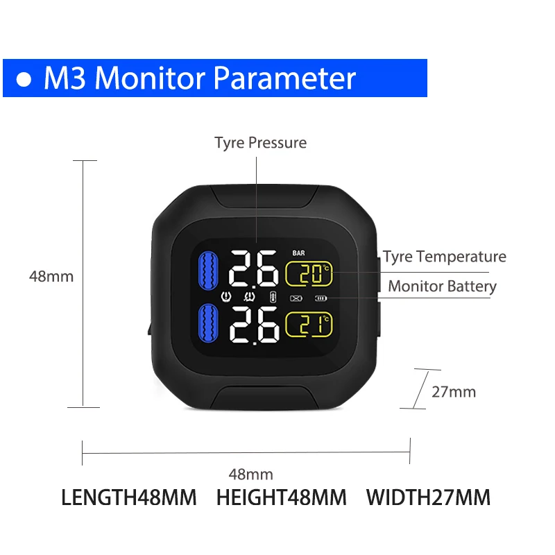 Motorcycle TPMS Tire Pressure Monitor System M3-WI 2-sensor Wireless LCD Display Moto Alarm displays real-time pressure | Автомобили и
