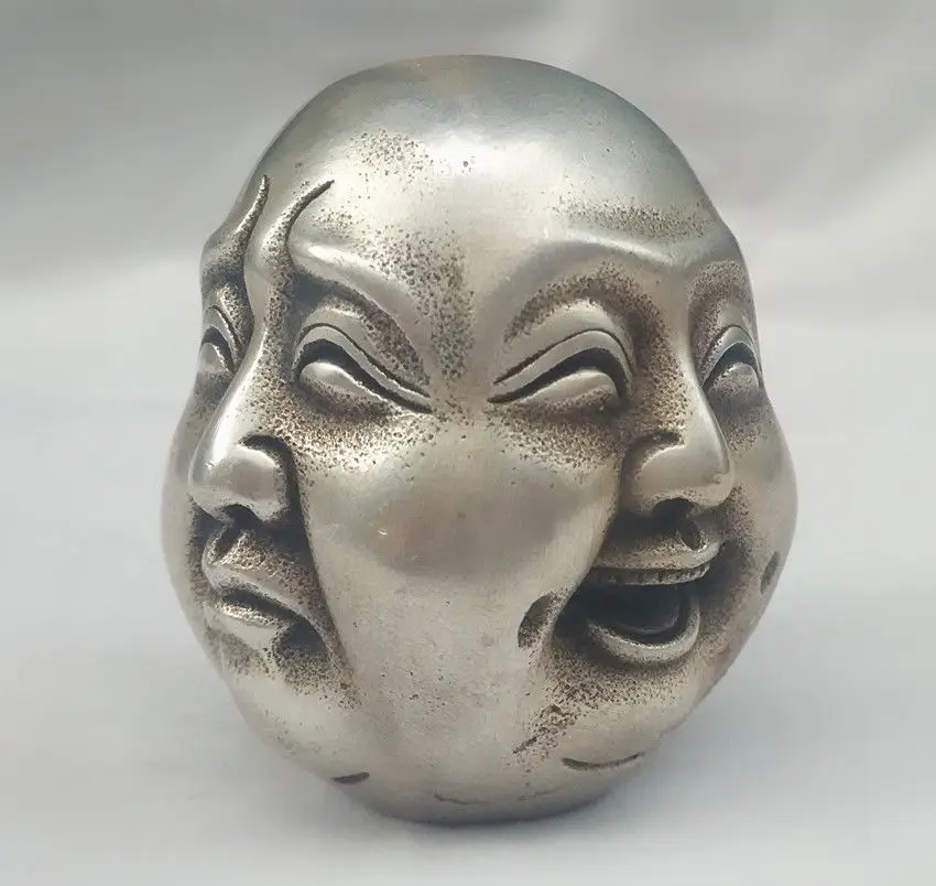 Металлические ремесла тибетское серебро 4 лица статуя головы Будды Тибет бронза 8