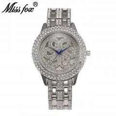 V0681 MISSFOX золотые часы женские часы со стразами люксовый бренд хрустальные золотые часы розовые женские часы Xfcs водонепроницаемые противоударные часы - Цвет: V0681