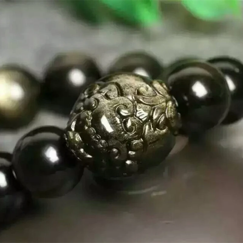 Оптовая продажа браслеты из черного золота натурального обсидиана PiXiu браслет на