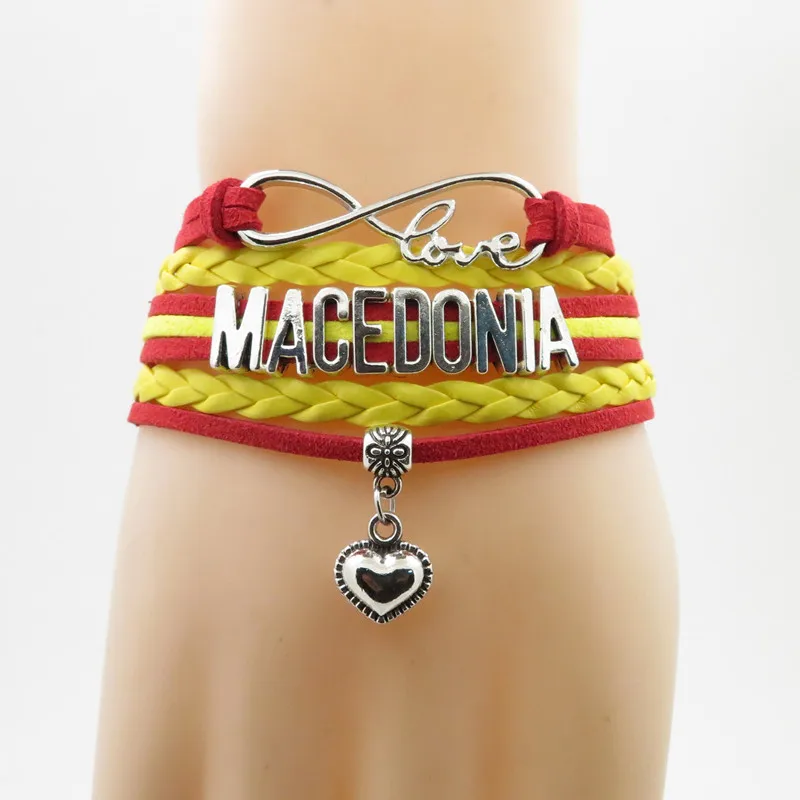 Love macedonia национальный флаг подвеска для браслета в форме сердца кожаный браслет с