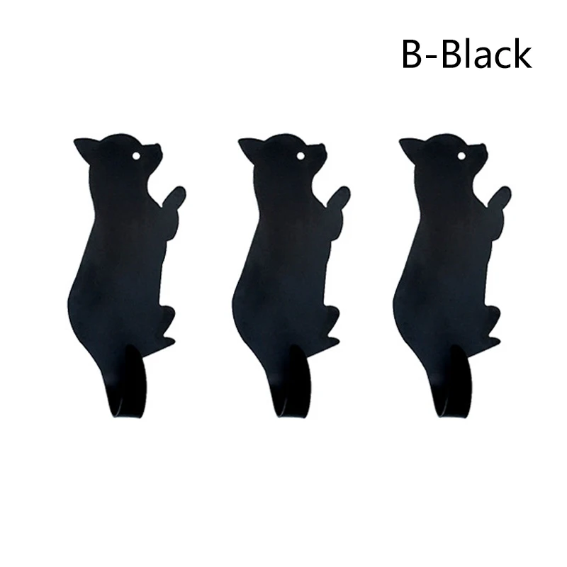 B-Black 3 шт. милые кошки собака настенный простой дизайн, металлический ключ для шляп висячие одежды Вешалка крючки клей - Цвет: B-Black