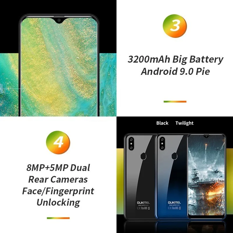 OUKITEL C15 Pro+ 6,088 ''мобильный телефон с экраном капли воды мобильный телефон 4G смартфон Android 9,0 3GB+ 32GB 2,4G/5G WiFi телефоны