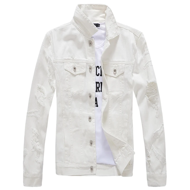 Джинсовая куртка мужская с потертостями однотонная из денима в стиле панк/хип