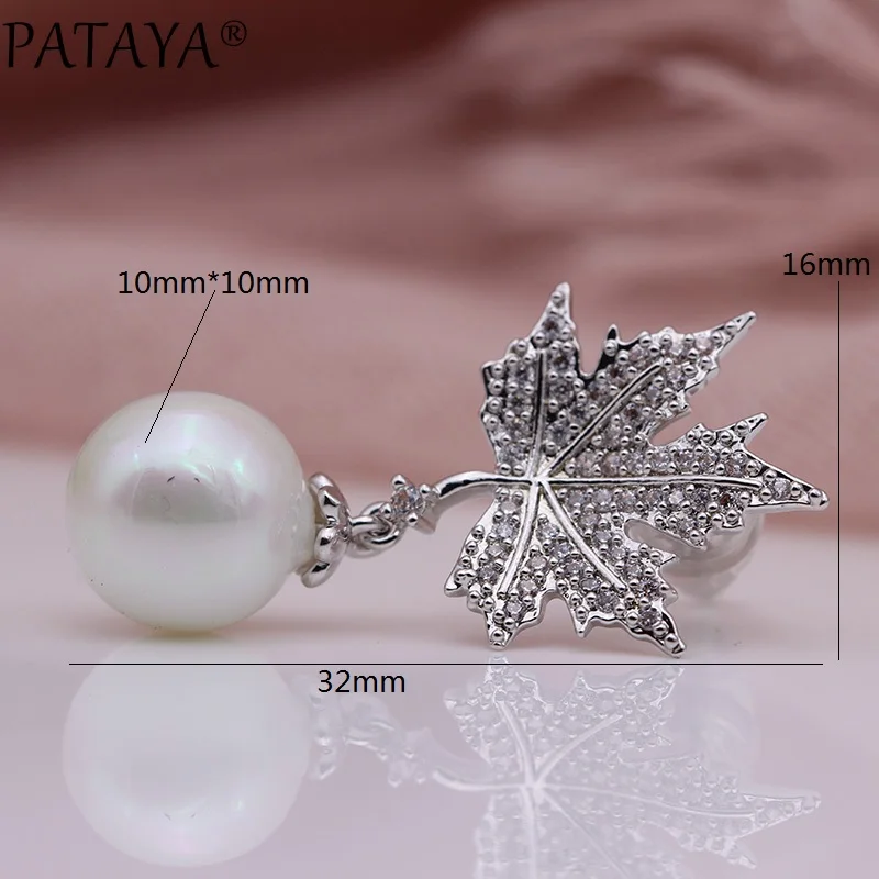 PATAYA, новинка 925, Серебряные длинные серьги, для женщин, кленовый лист, модная жемчужина, гипербола, ювелирное изделие, натуральный циркон, серьги-гвоздики